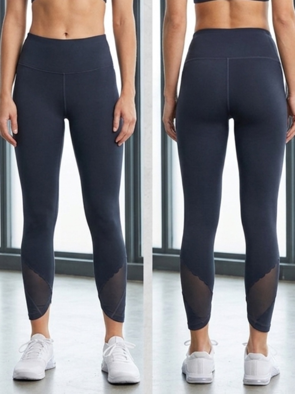 Victoria's Secret Sport Knockout Tights Leggings Mesh Insert Scalloped Leg Grey